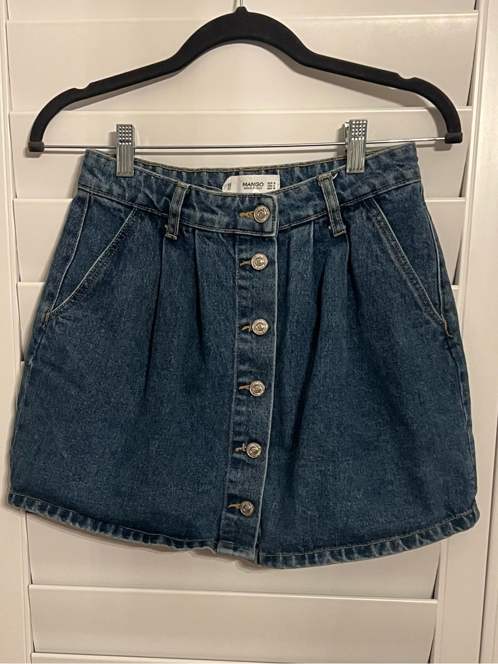 MANGO Y2K Dark Blue Button-Front Denim Mini Skirt - Size Medium
